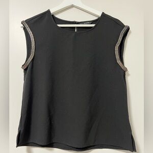 RW&CO Black Short Sleeve Blouse with Metal Detailing